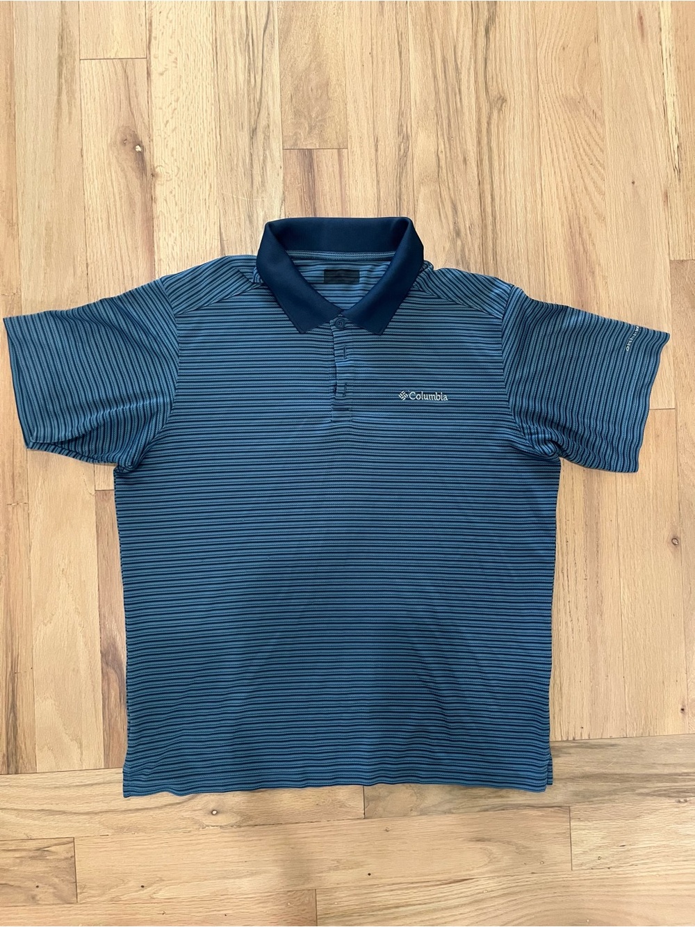 Columbia blue & dark blue striped polo shirt